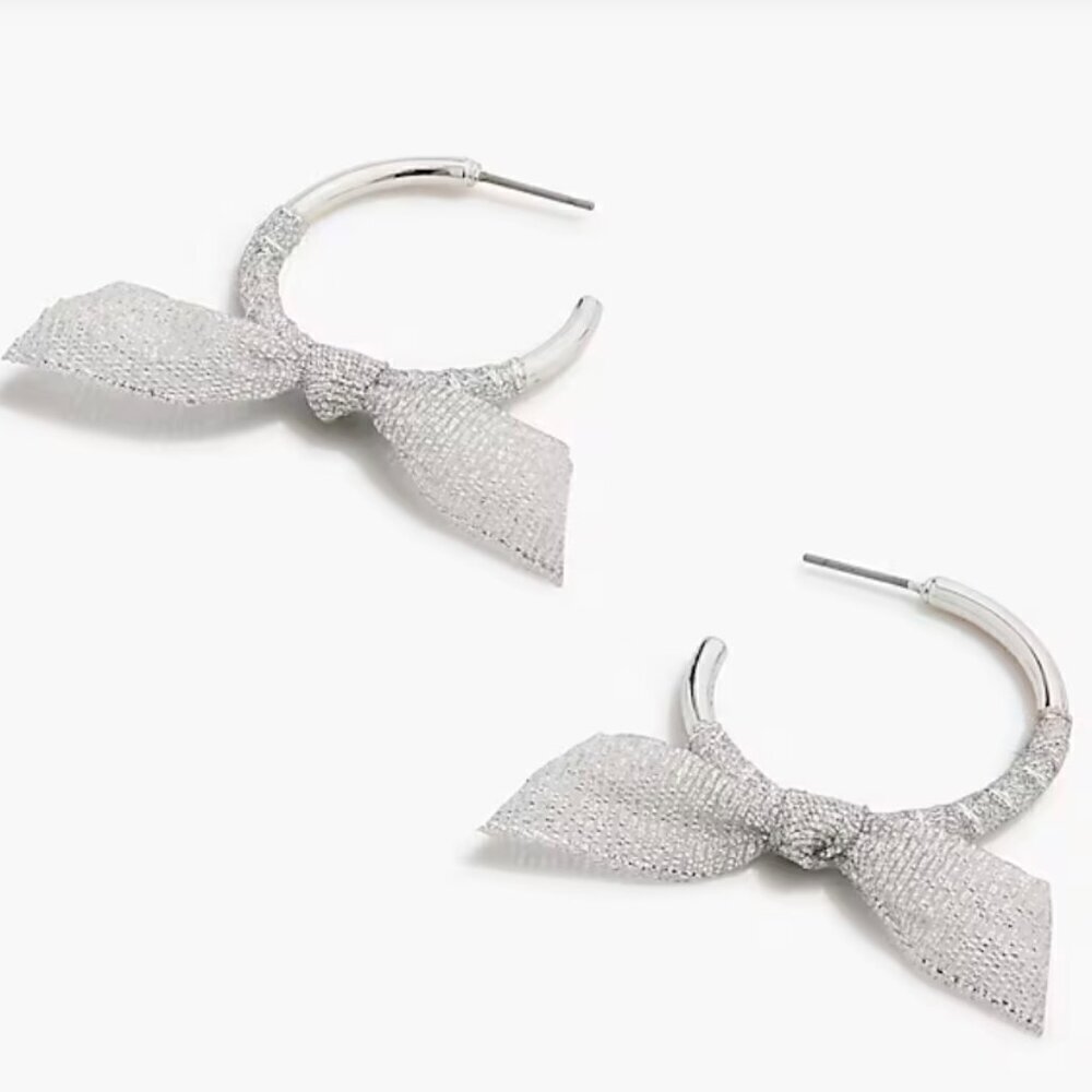 J. Crew Ribbon-Wrapped Hoop Earrings, Bright Silver, NWT